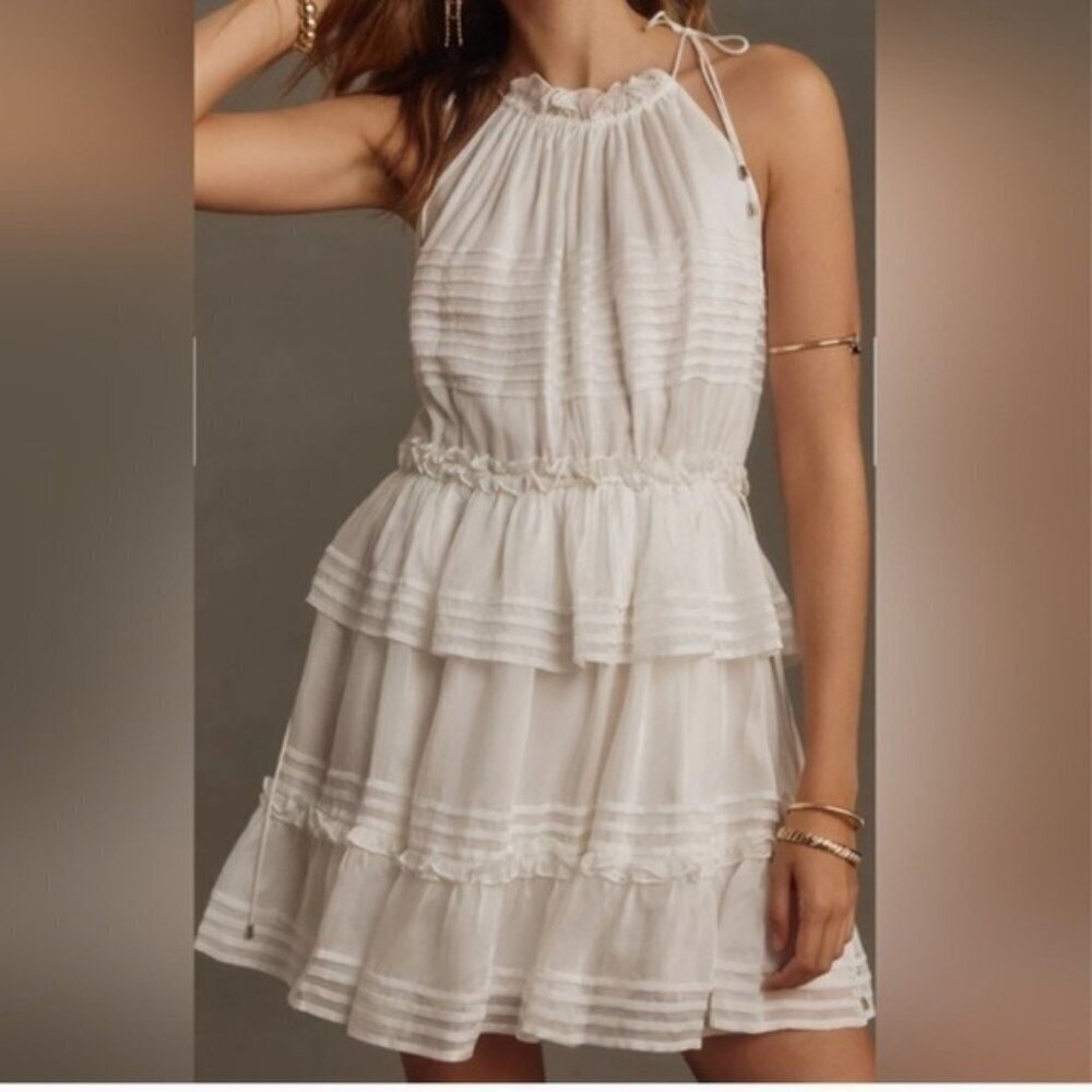 ANTHROPOLOGIE Halter Tiered Ruffle Mini Dress Size M NEW